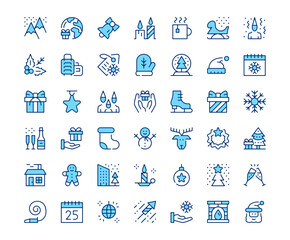 Christmas icons. Vector line icon set. Modern outline design. Blue concept