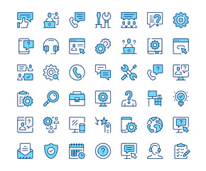 Technical support icons. Vector line icon set. Modern outline design. Blue concept