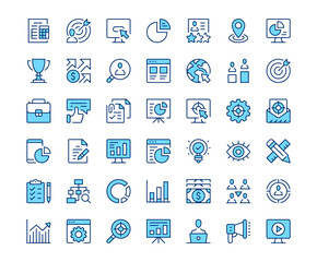 Fototapeta premium Digital marketing icons. Vector line icon set. Modern outline design. Blue concept