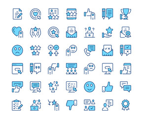 Customer feedback icons. Vector line icon set. Modern outline design. Blue concept