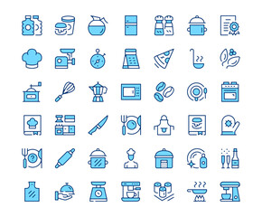 Cooking icons. Vector line icon set. Modern outline design. Blue concept