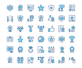 Awards icons. Vector line icon set. Modern outline design. Blue concept