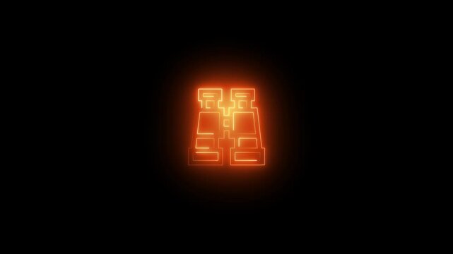 a glowing neon binoculars icon animation video on black background