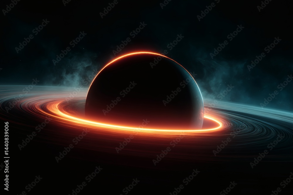 Wall mural a mesmerizing image of a black planet engulfed in cosmic energy with an illuminated ring