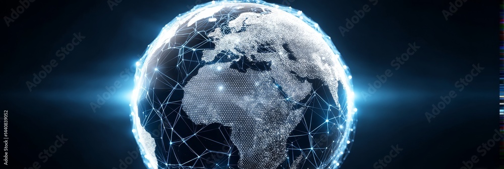 Aufkleber global network connections - illuminated globe showcasing interconnectedness, representing global co
