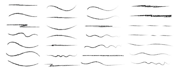 Set of hand drawn marker line vector illustration design element, grunge strokes, doodle lines underline scribble