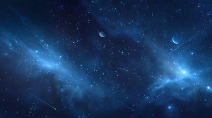 Obraz premium An amazing panoramic view of the starlit night sky, including nebulas, planets, and meteoroids