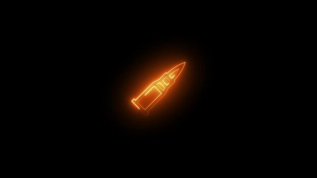 a glowing neon bullet icon animation video on black background