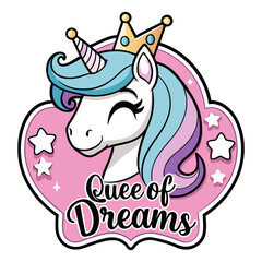 Sticker design of fancy unicorn head with a sparkling tiara
