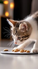Curious kitten exploring tasty treats.