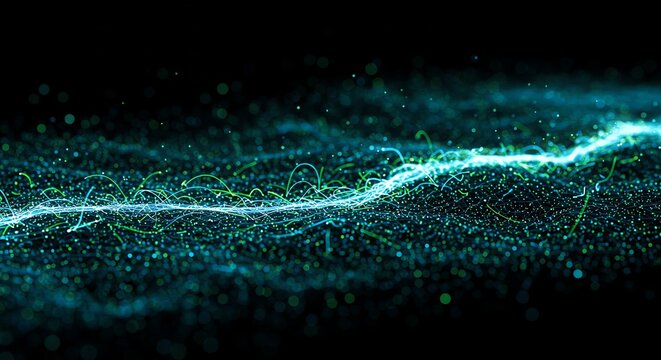 Abstract Flowing Energy Stream with Blue and Green Particle Design