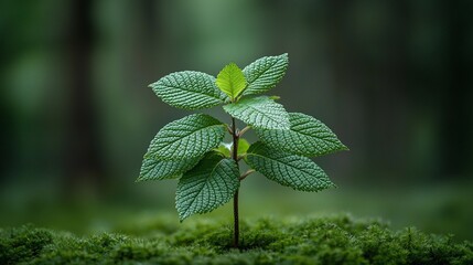 Young sprout emerging from mossy ground