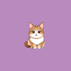 Adorable cartoon cat illustration on vibrant purple background. Perfect for children's content, social media, merchandise, or pet-related branding. Cute minimalist design with cheerful character.