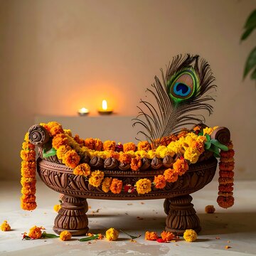 Krishna Janmashtami Jhula Swing Decorated with Garlands Image