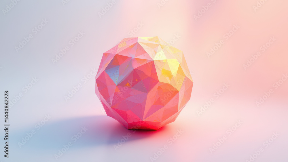 Poster an artistic representation of an atom with a glowing, geometric structure on a white surface.