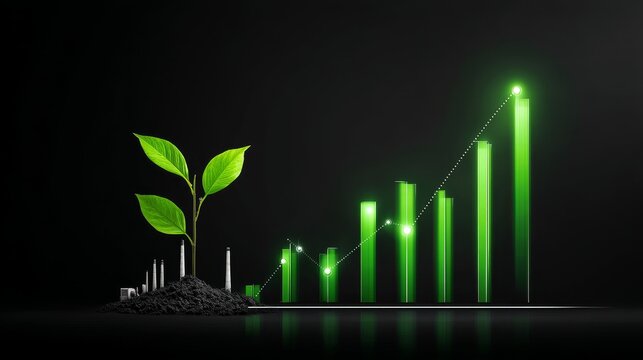Green Growth: Financial Graph and Carbon Emission Trends - Visualizing sustainable finance, growth potential, environmental responsibility, economic progress