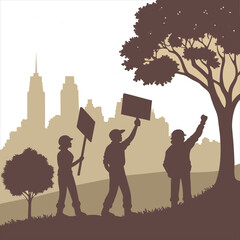 silhouette international workers day on white background