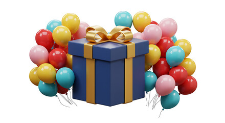 Delightful Gift Box Surrounded by Colorful Balloons for Celebration Concept