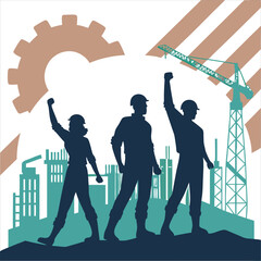 silhouette international workers day on white background