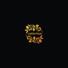 Elegant gold floral emblem on black background — ideal for luxury branding, boutique identity, or premium packaging design.