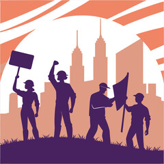 silhouette international workers day on white background