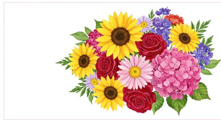 Floral Arrangement with Roses Sunflowers and Hydrangeas