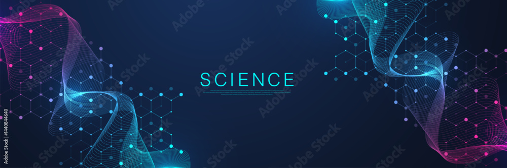 Poster molecular abstract structure and genetic engineering dna. healthcare and medicine background concept