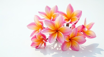 Fototapeta premium Plumeria Blossoms Displayed on White Surface
