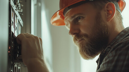 Electrician Working on a Circuit Breaker Panel