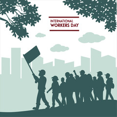 silhouette international workers day on white background