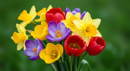 Fototapeta premium Spring Flowers Bouquet with Daffodils, Tulips, and Crocuses