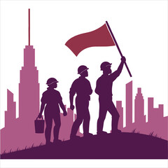 silhouette international workers day on white background