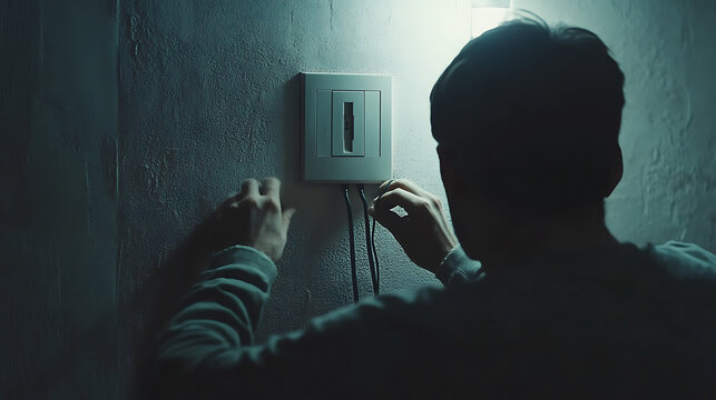 Man Installing or Repairing an Electrical Outlet