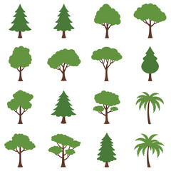 trees set isolated on white background , vector illustration.