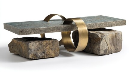 Modern stone and metal coffee table with artistic geometric design