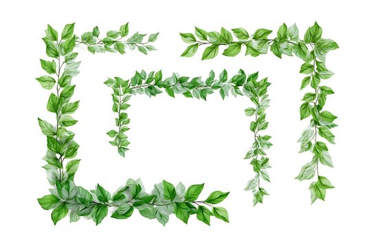 A set of green leafy frames, isolated on a diffrent collers or white background, perfect for adding a natural touch to designs.