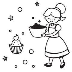 A Little Fairy Wearing An Apron Stirring Coloring Page