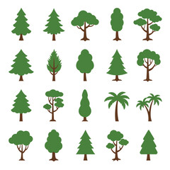 trees set isolated on white background , vector illustration.