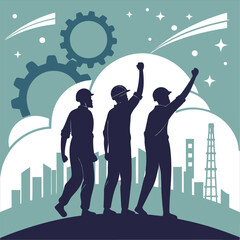 silhouette international workers day on white background