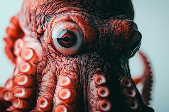 closse up eye octopus archetype, symbol of intelligence and adaptability. white background