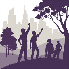 silhouette international workers day on white background