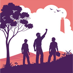 silhouette international workers day on white background