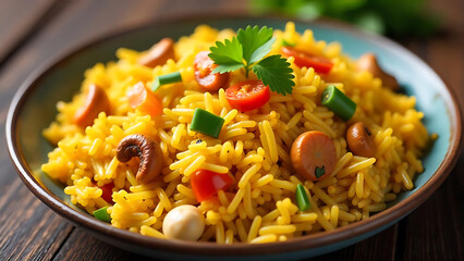 Tasty Vegetable Pulao with Tomatoes, Carrots, and Cashews