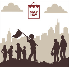 silhouette international workers day on white background