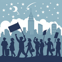 silhouette international workers day on white background