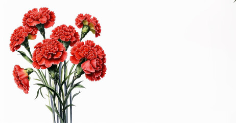 red carnations, a flower symbol of memory and sorrow, illustration. artificial intelligence generator, AI, neural network image. background for the design.