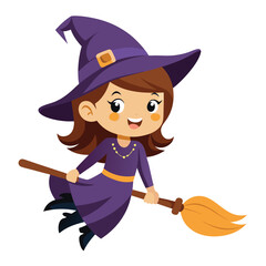 cute Witch on broomstick