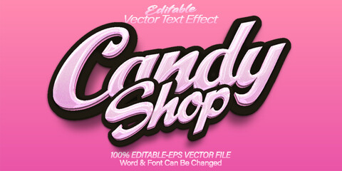 Candy Shop Vector Text Effect Editable Alphabet Tasty Pink Lollipop Yummy Sweet