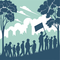 silhouette international workers day on white background