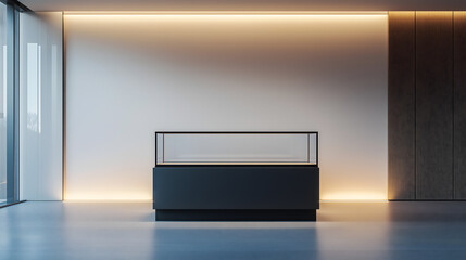 Modern minimalist interior with display case
